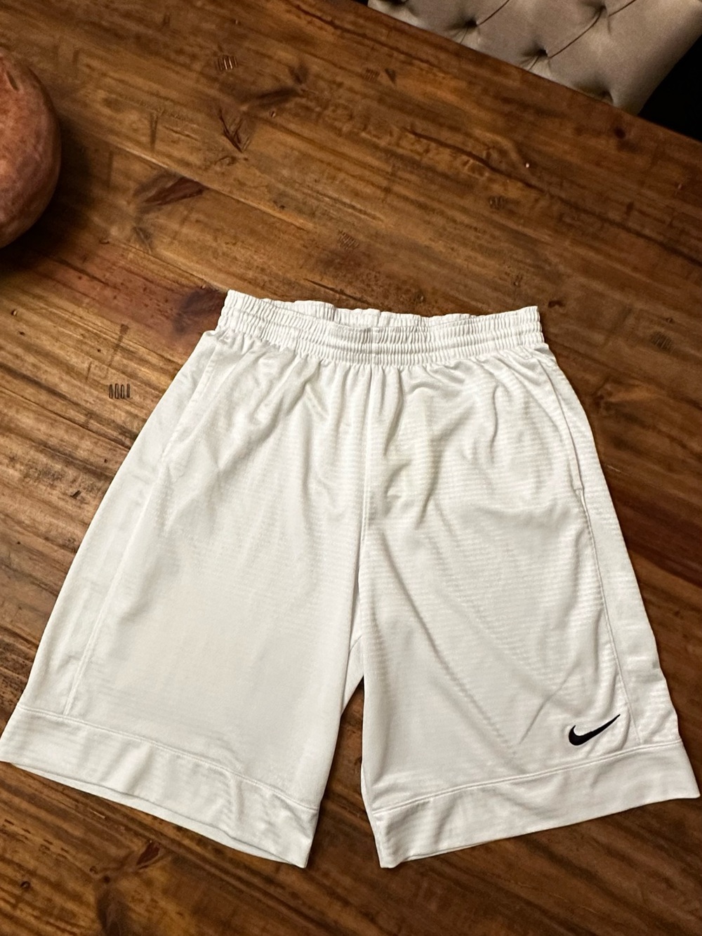 Nike White Athletic Shorts with Black Swoosh Accent